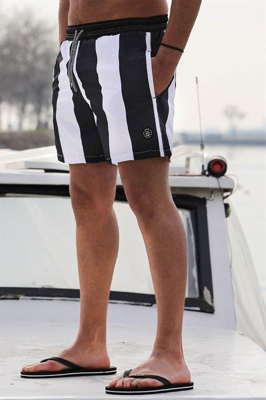 Black Striped Men's Swim Shorts 6360