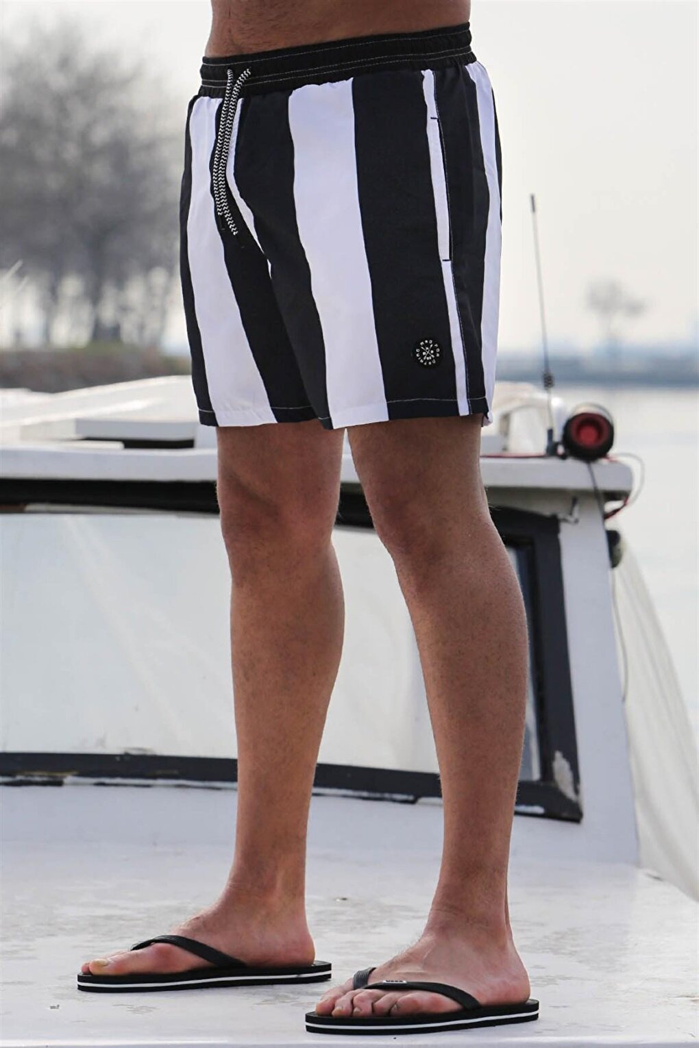 Black Striped Men's Swim Shorts 6360