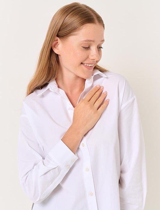 White Long Sleeve Basic Woven Shirt