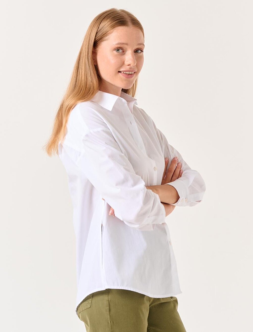 White Long Sleeve Basic Woven Shirt