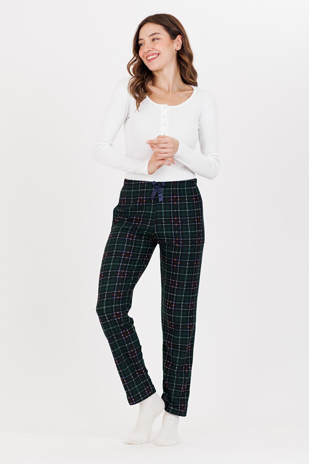 Women's Green Claret Red Plaid Straight Leg Single Pajama Bottoms