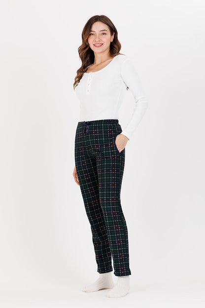 Women's Green Claret Red Plaid Straight Leg Single Pajama Bottoms