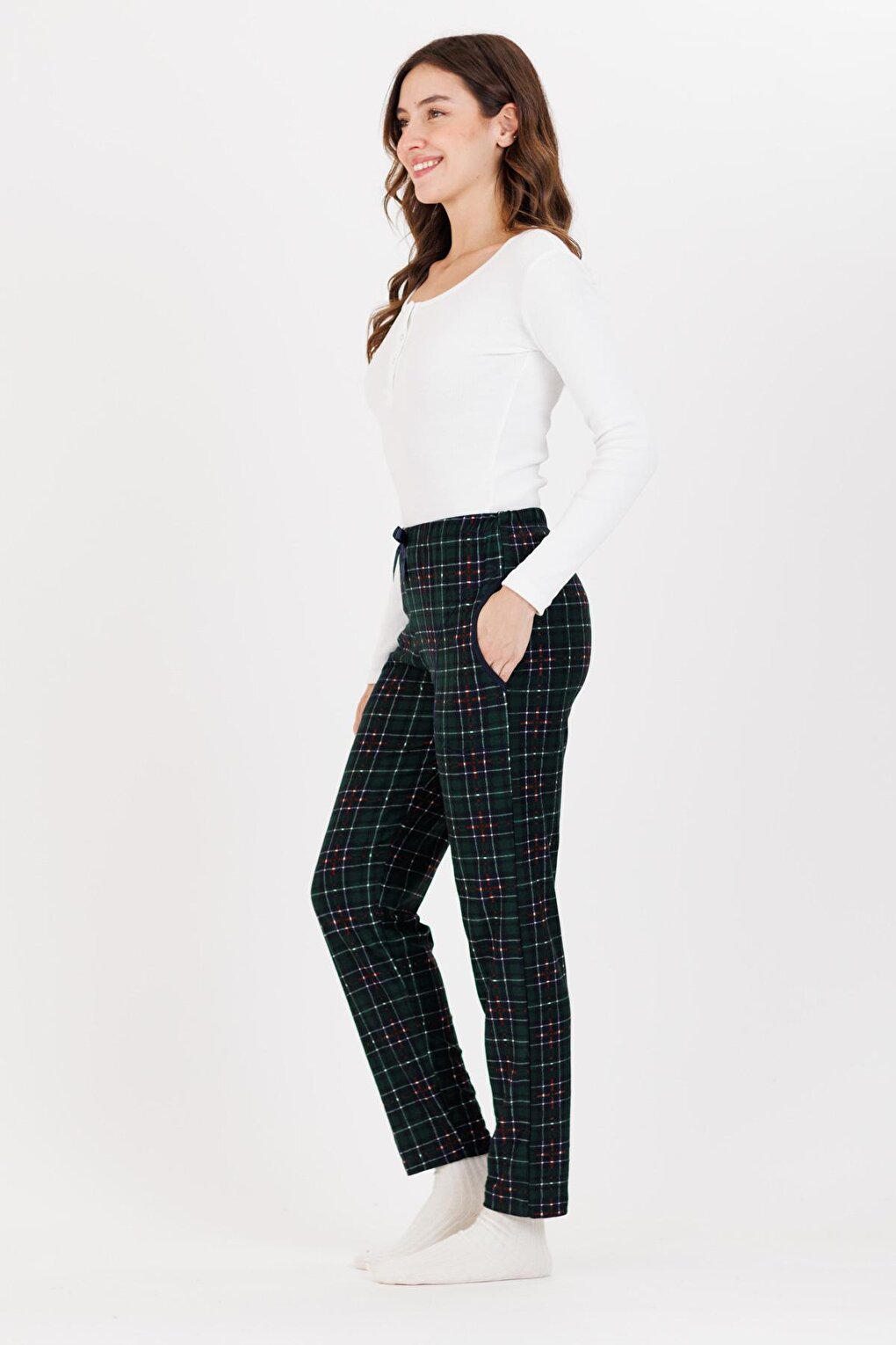 Women's Green Claret Red Plaid Straight Leg Single Pajama Bottoms