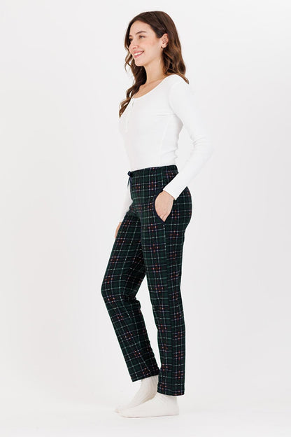 Women's Green Claret Red Plaid Straight Leg Single Pajama Bottoms