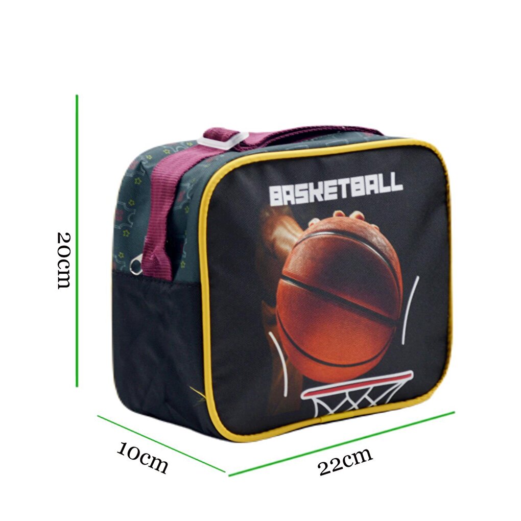 3 Compartment Primary School School Backpack and Lunchbox Basketball Burgundy