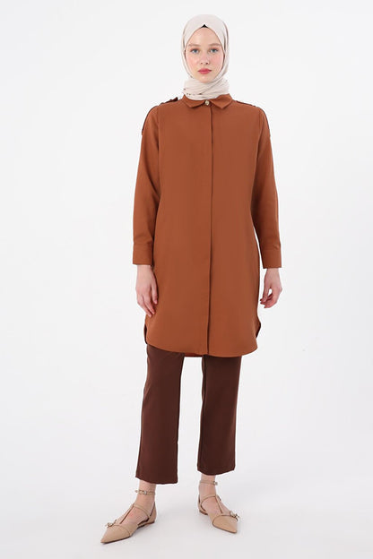 Brick Cotton Epaulette Shirt Tunic