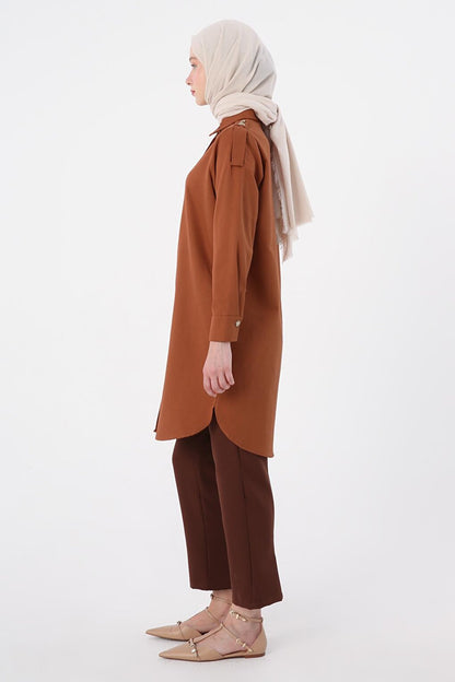 Brick Cotton Epaulette Shirt Tunic