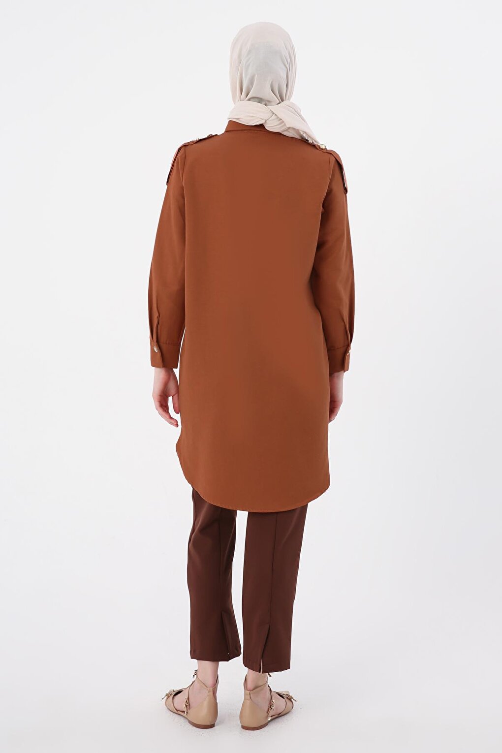 Brick Cotton Epaulette Shirt Tunic