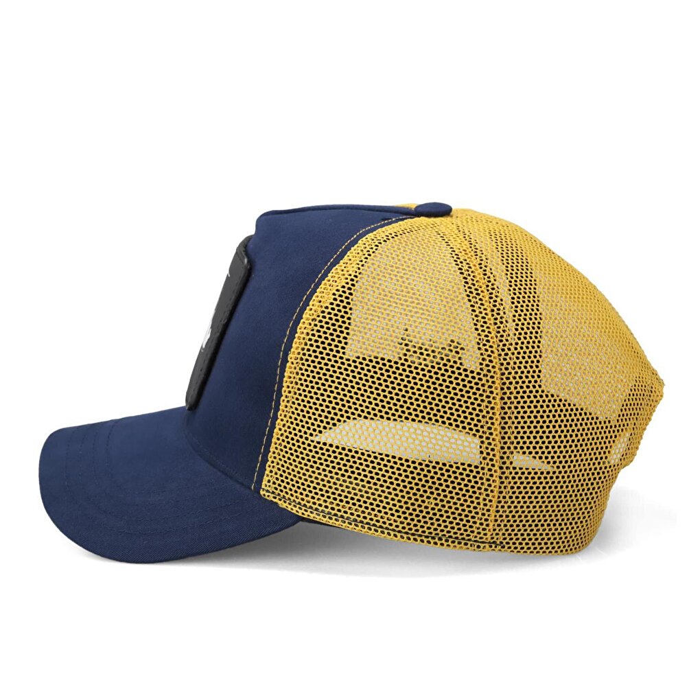 V1 Trucker Football Player - Unisex Navy Blue-Yellow Hat (Cap) with 4 Code Logo