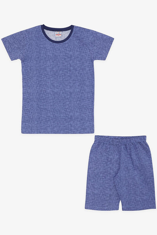 Boy's Pajama Set with Shorts, Patterned Dark Blue (Age 4-8)