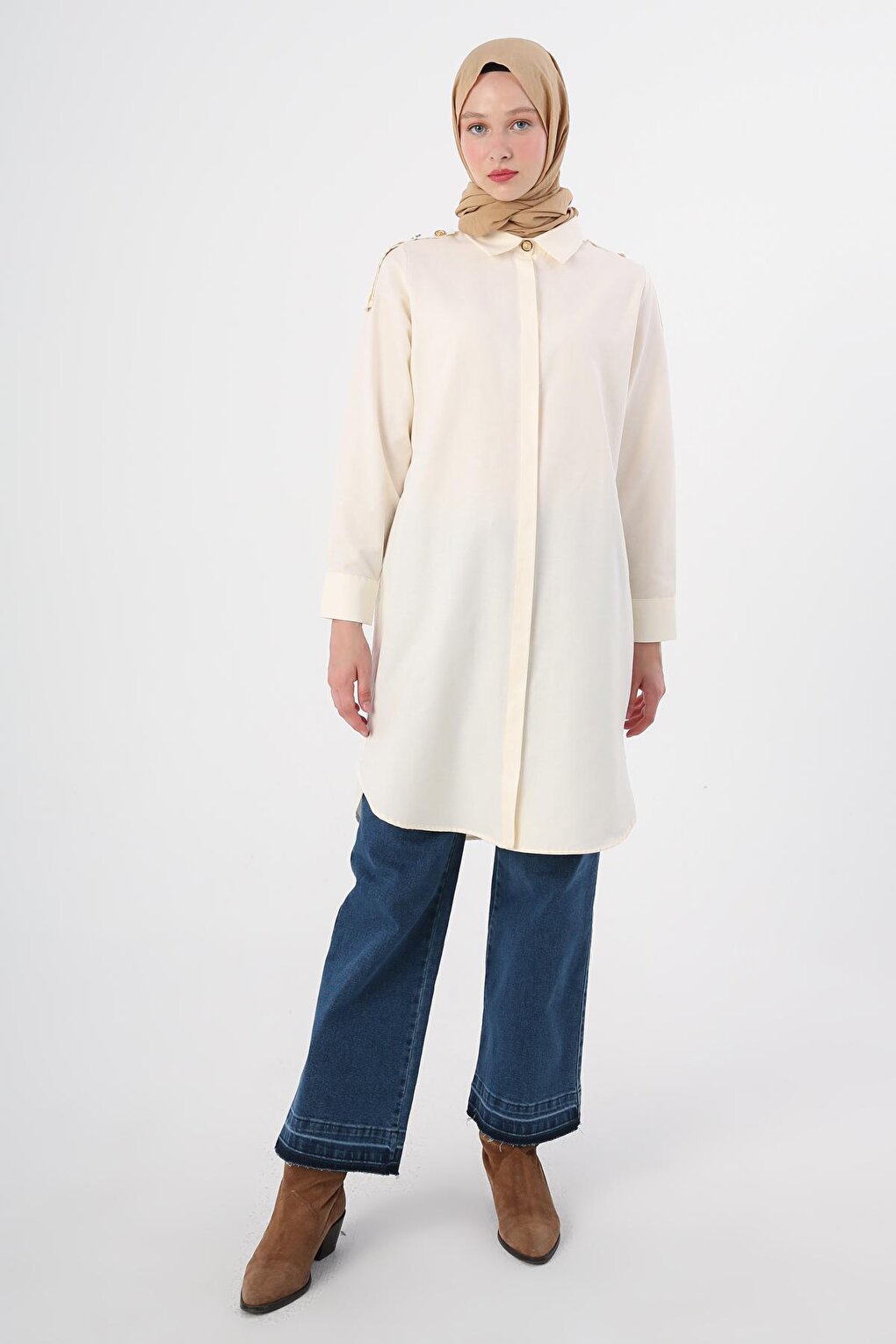 Ecru Cotton Epaulette Shirt Tunic