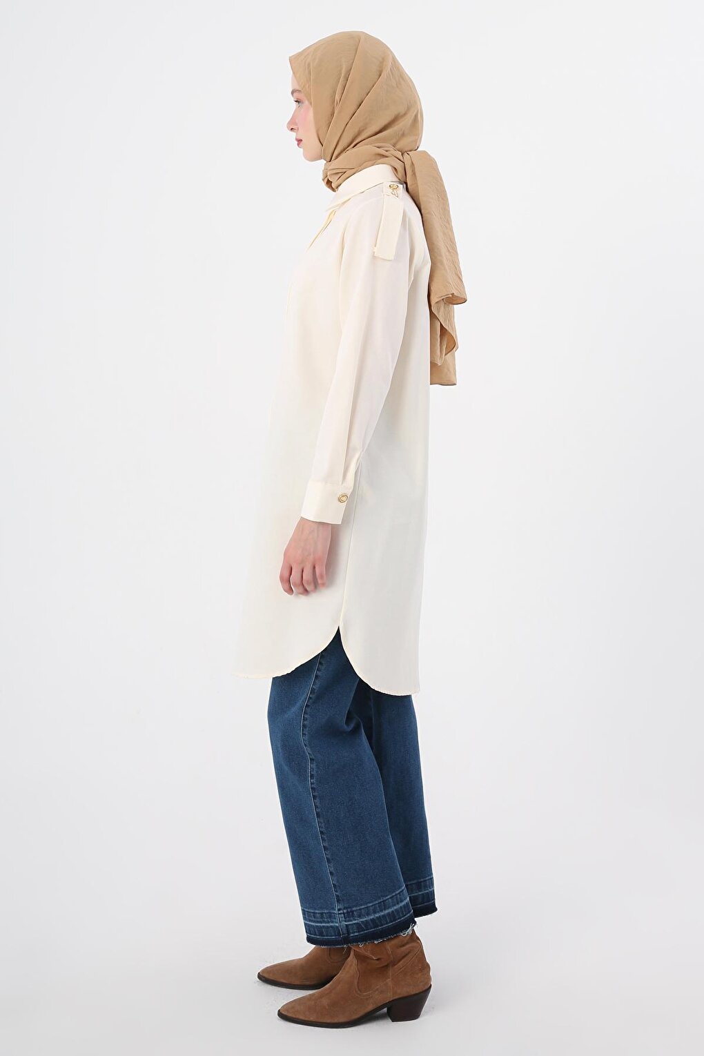 Ecru Cotton Epaulette Shirt Tunic