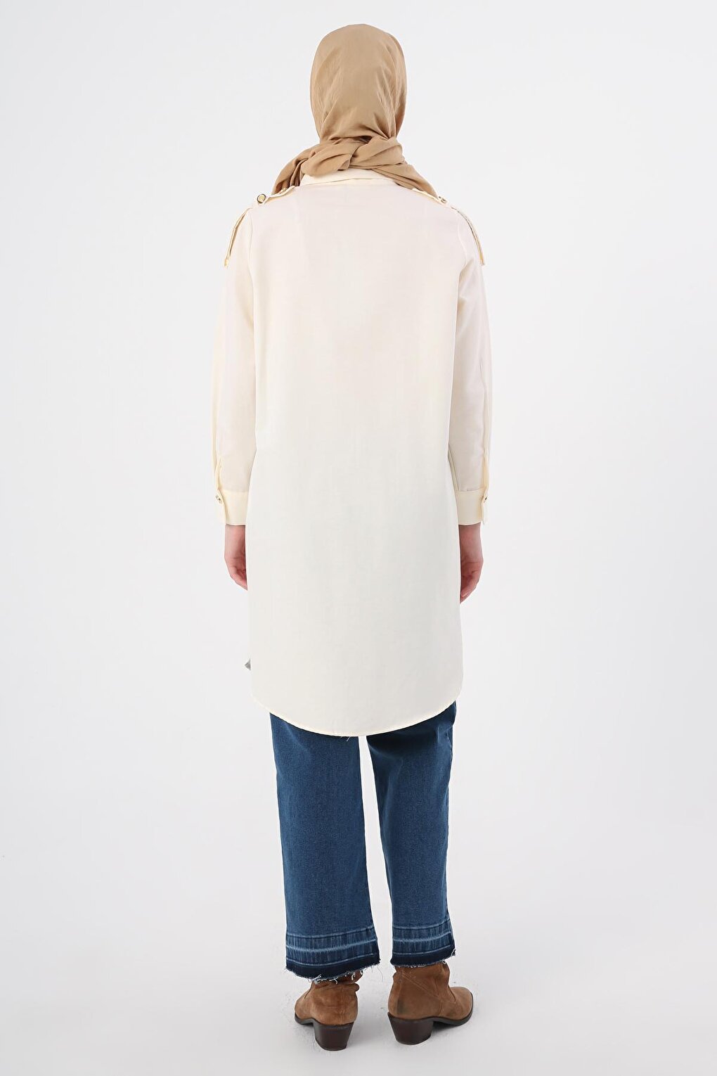 Ecru Cotton Epaulette Shirt Tunic