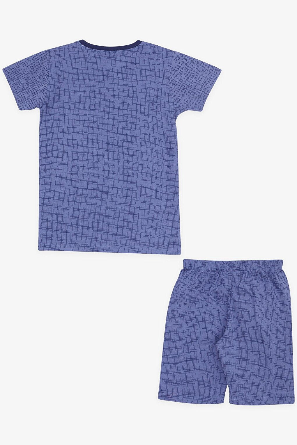 Boy's Pajama Set with Shorts, Patterned Dark Blue (Age 4-8)