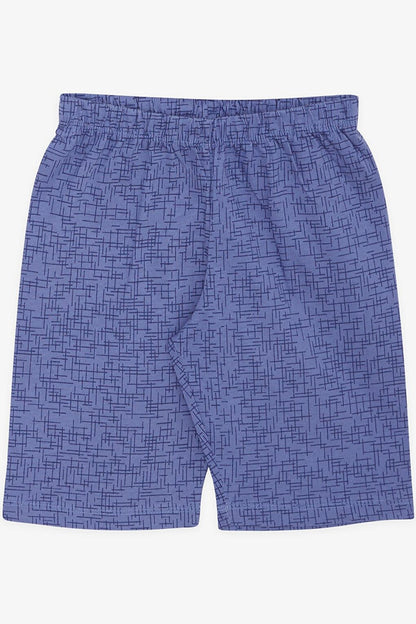 Boy's Pajama Set with Shorts, Patterned Dark Blue (Age 4-8)