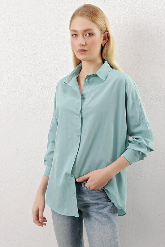 Mint Green Plain Plain Araboy Basic Oversize Shirt