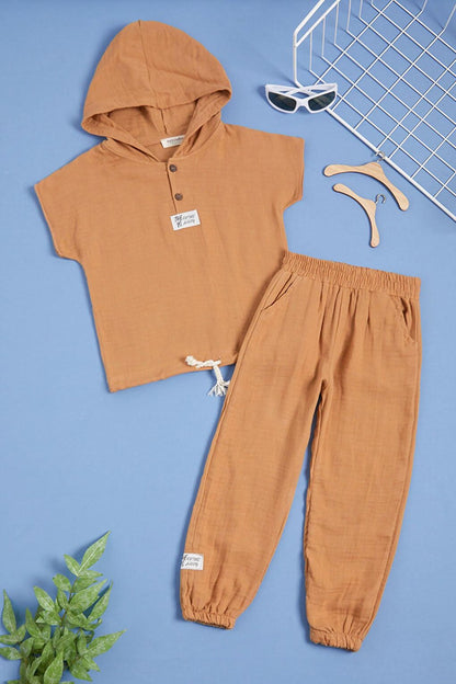 Brown Hooded Boy's Summer Suit