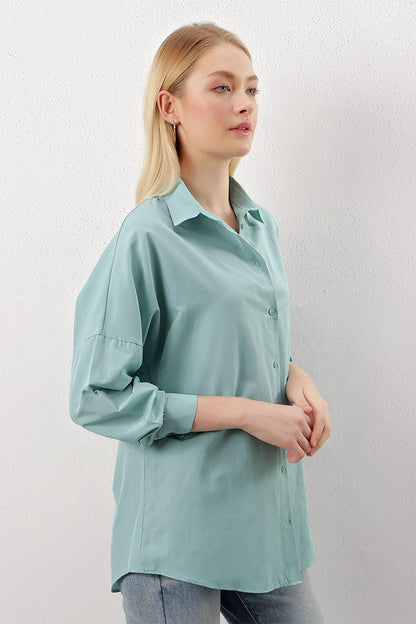 Mint Green Plain Plain Araboy Basic Oversize Shirt