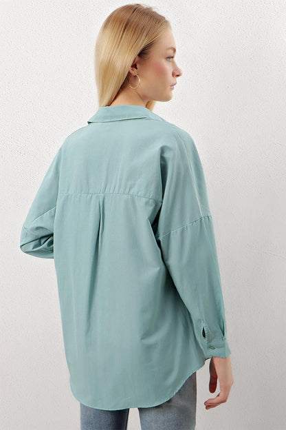 Mint Green Plain Plain Araboy Basic Oversize Shirt