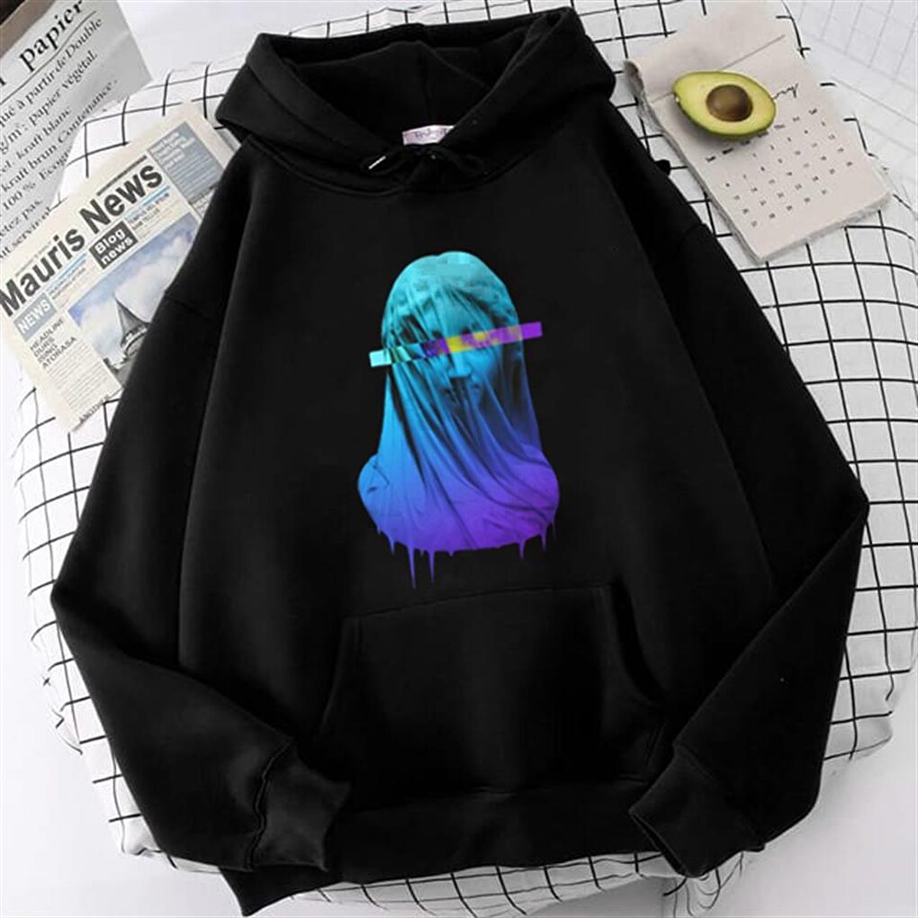 Purple Art Black Unisex Hooded Oversize Sweatshirt Hoodie