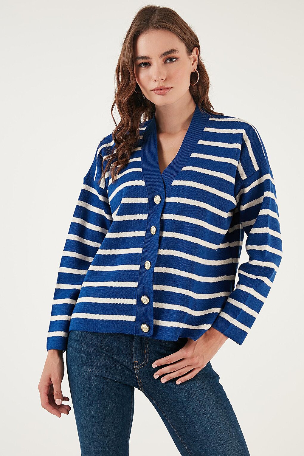 Striped V-Neck Buttoned Knitwear Cardigan 4615182