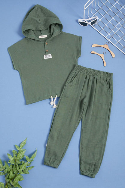 Khaki Hooded Boys' Summer Suit