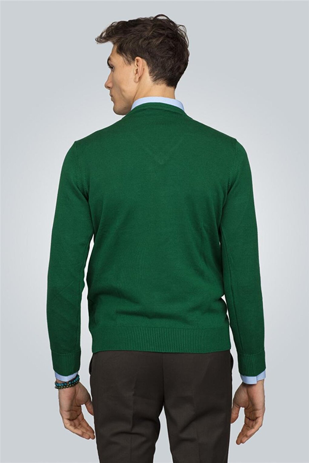 Slim Fit V-Neck Cotton Men's Green Sweater