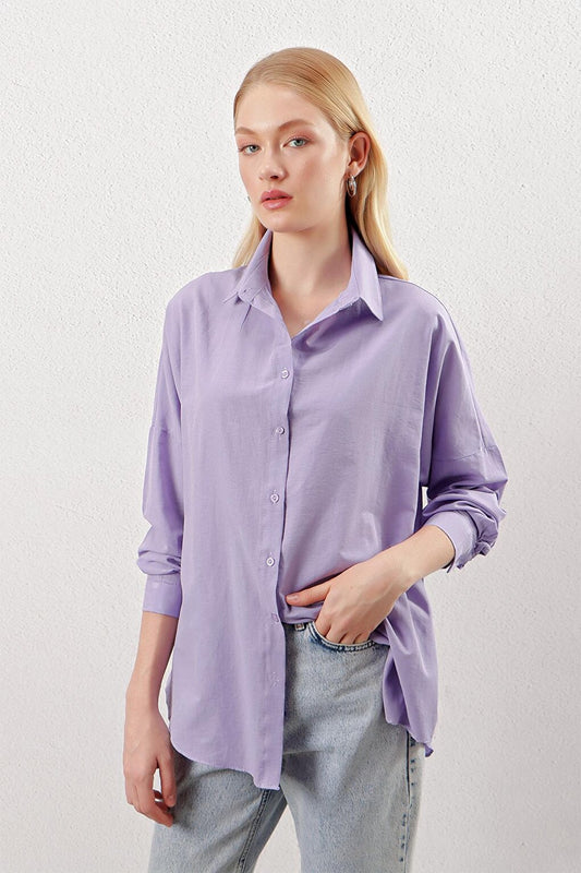 Lilac Plain Plain Araboy Basic Oversize Shirt