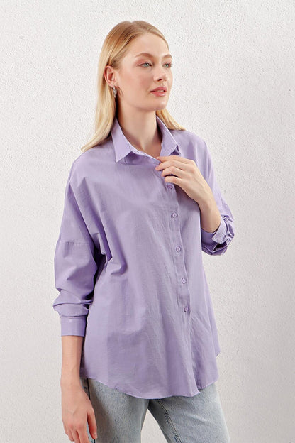 Lilac Plain Plain Araboy Basic Oversize Shirt