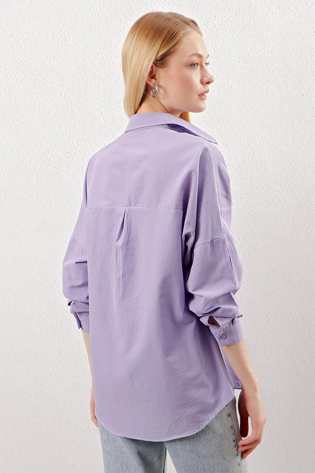 Lilac Plain Plain Araboy Basic Oversize Shirt