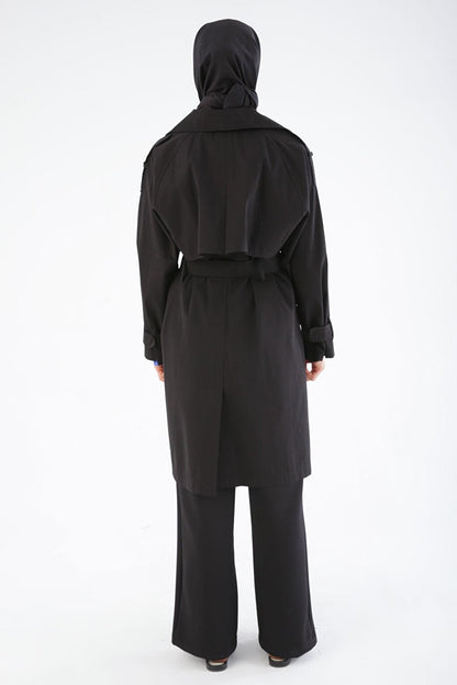 Black Belted Snap Oversize Trench Coat