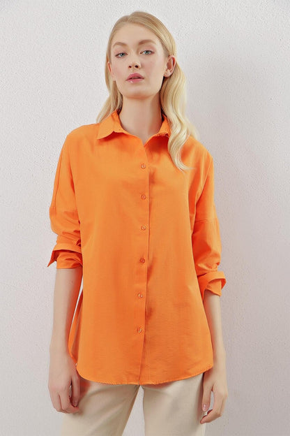 Orange Plain Plain Araboy Basic Oversize Shirt