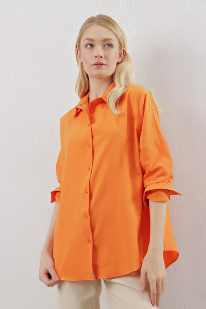 Orange Plain Plain Araboy Basic Oversize Shirt