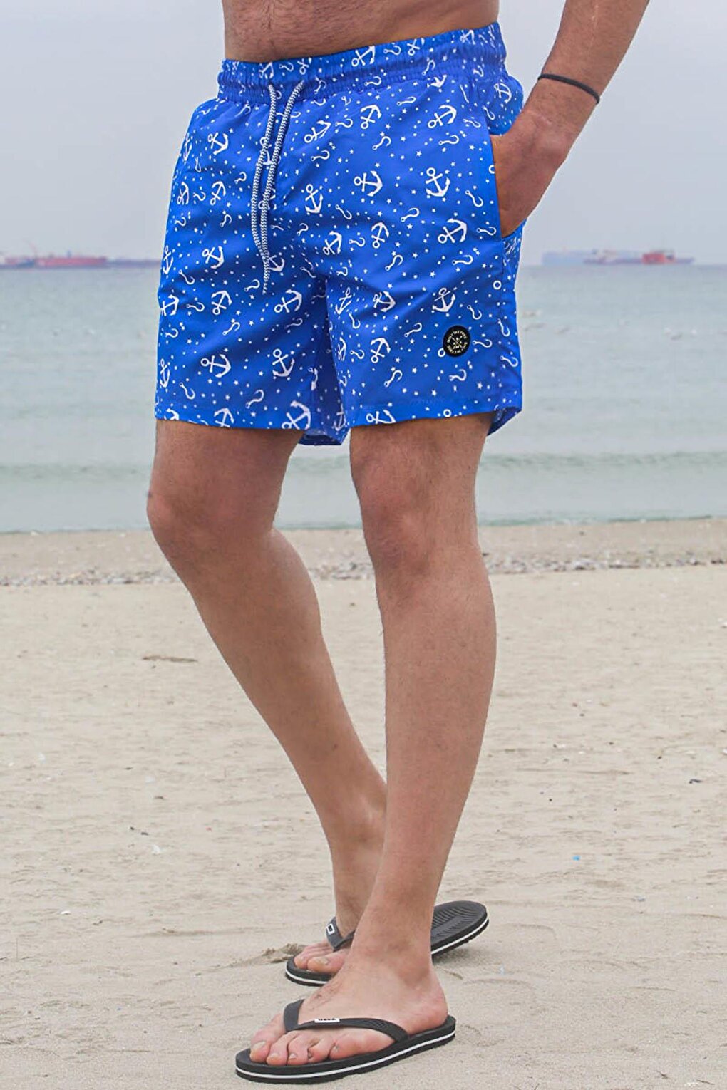 Blue Anchor Patterned Men's Swim Shorts 6366