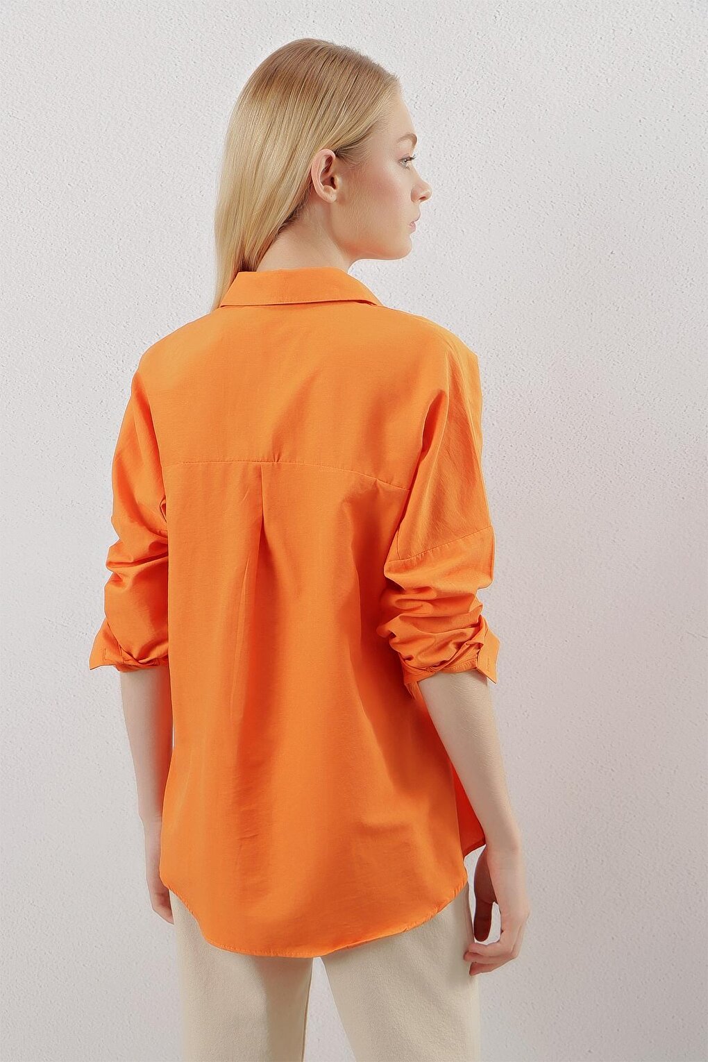 Orange Plain Plain Araboy Basic Oversize Shirt