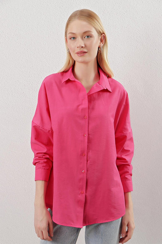 Fuchsia Plain Plain Araboy Basic Oversize Shirt