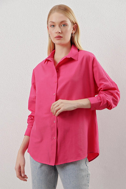 Fuchsia Plain Plain Araboy Basic Oversize Shirt