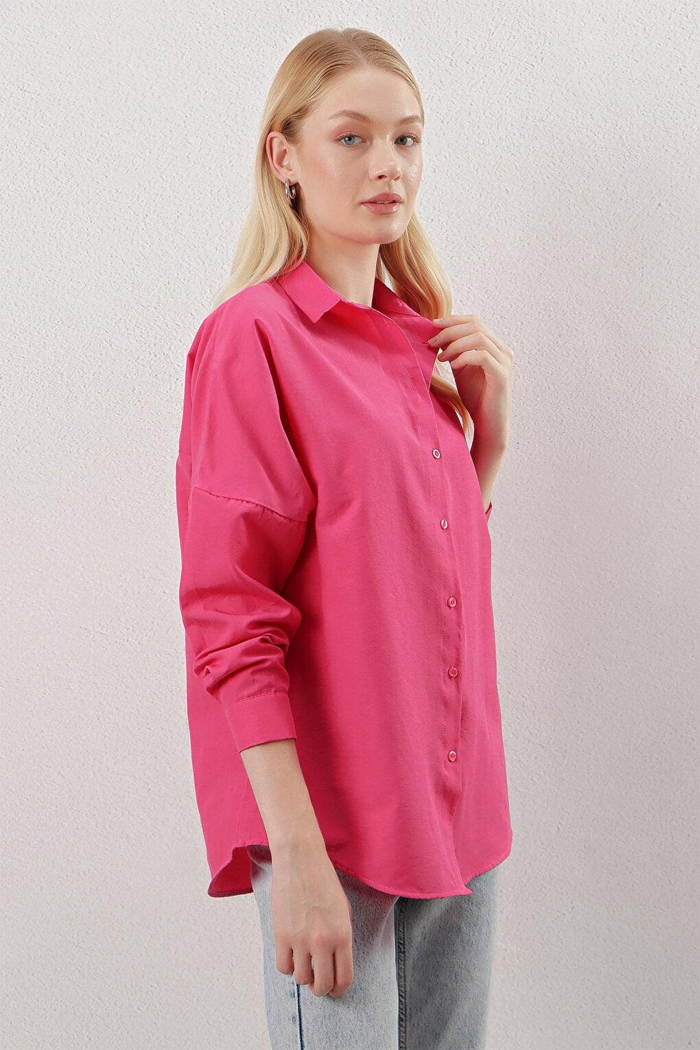 Fuchsia Plain Plain Araboy Basic Oversize Shirt