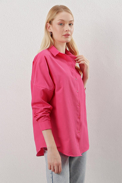 Fuchsia Plain Plain Araboy Basic Oversize Shirt