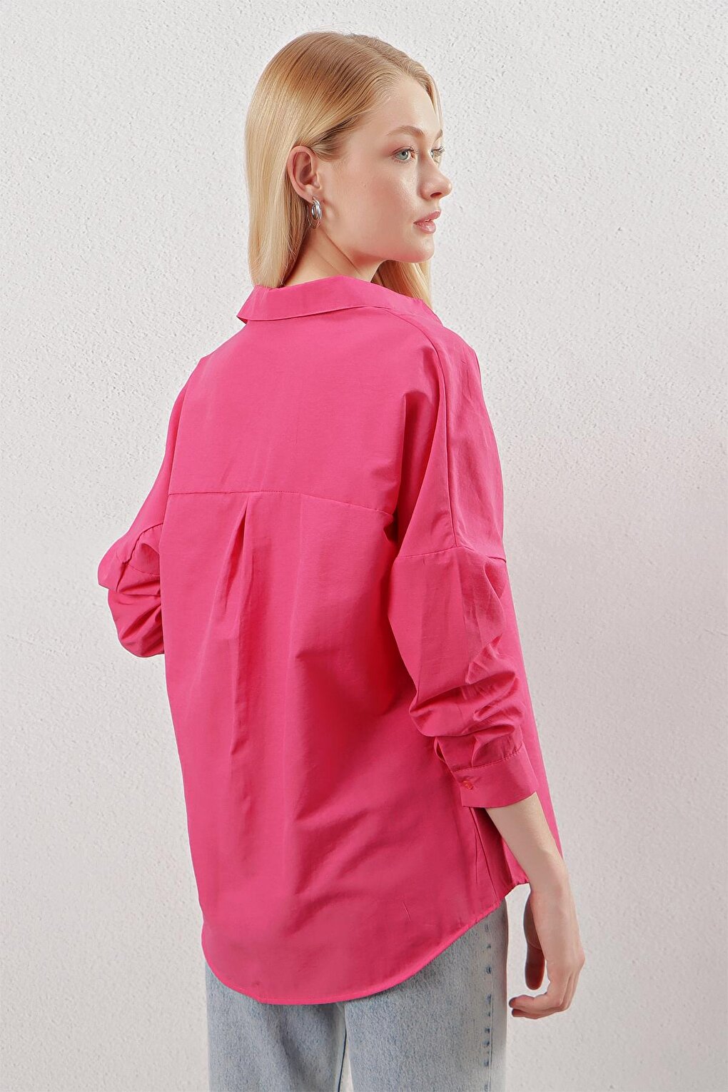 Fuchsia Plain Plain Araboy Basic Oversize Shirt