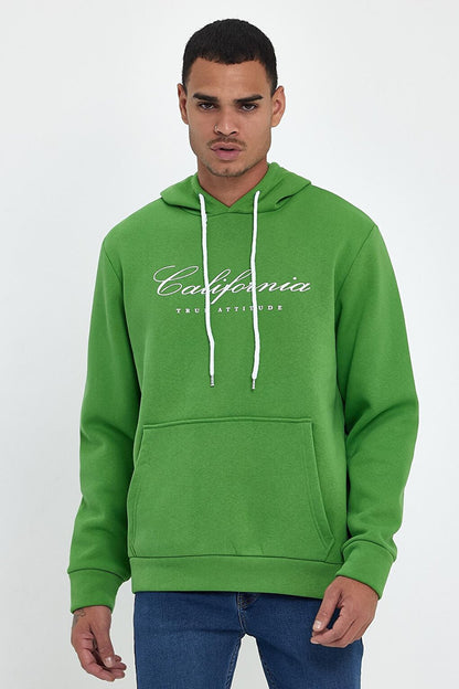 Men's Hooded Comfortable In-mold Fleece 3 thread Kangaroo Pocket California Printed Sweatshirt spr24sw03