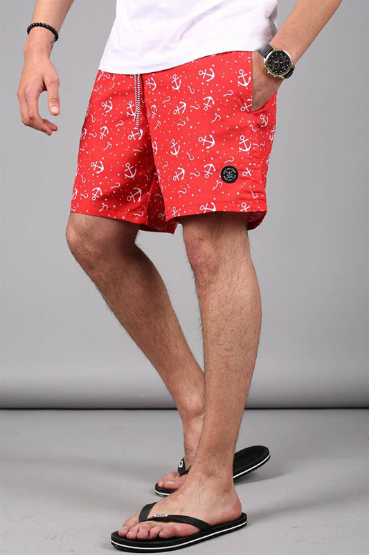 Red Anchor Patterned Men's Swim Shorts 6366