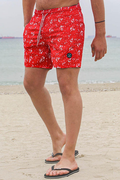 Red Anchor Patterned Men's Swim Shorts 6366