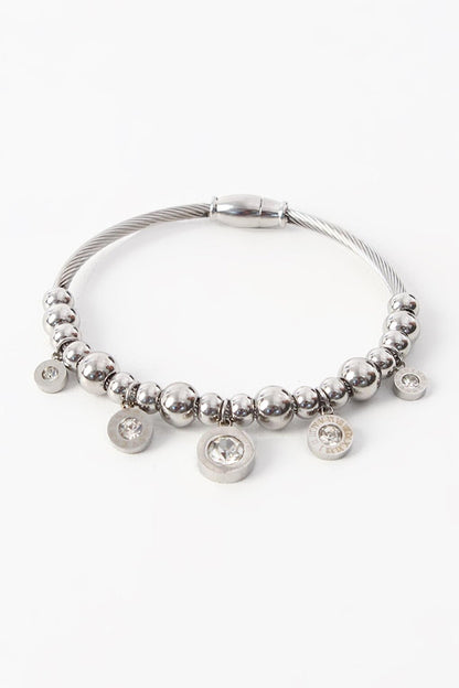 Magnetic Steel Bracelet with Silver Charm