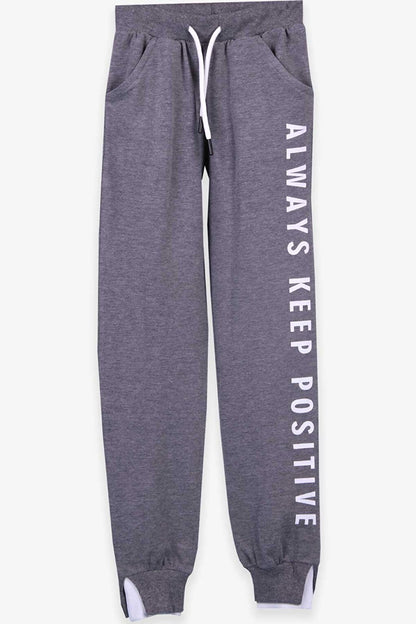 Girls' Sweatpants Printed Pocket Gray Melange (Age 10)