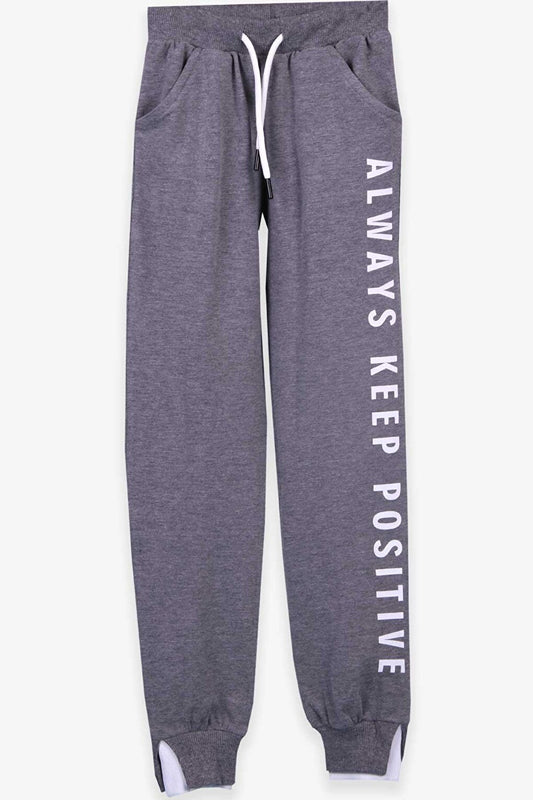 Girls' Sweatpants Printed Pocket Gray Melange (Age 10)