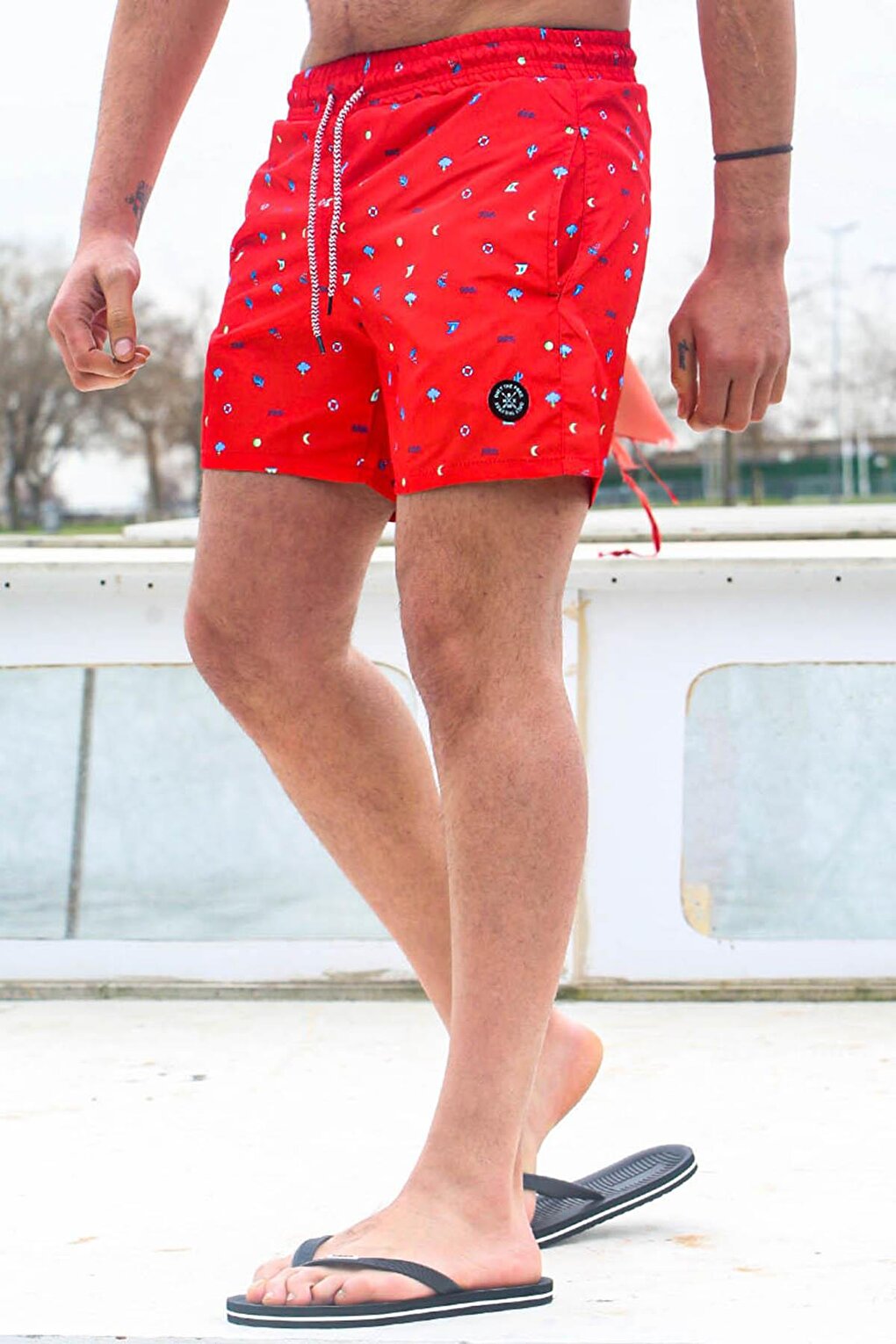 Red Patterned Men's Swim Shorts 6367