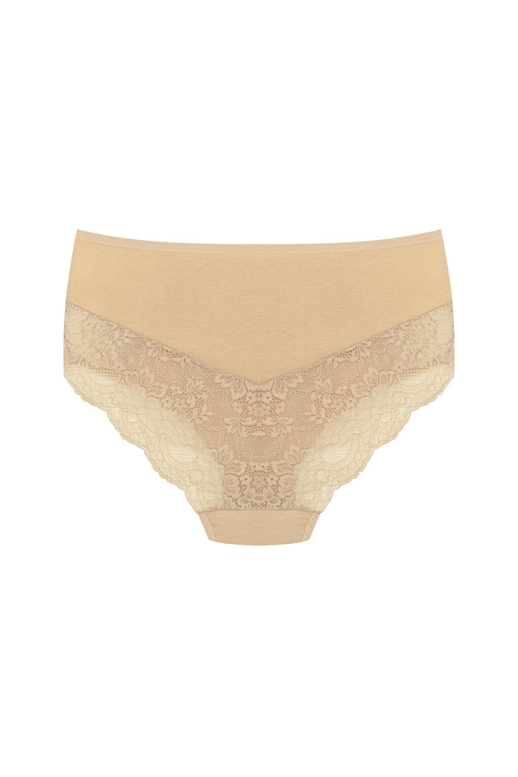 Cotton Front Sides and Back V Lace Detail High Waist Plus Size Women's Panties 3-Piece