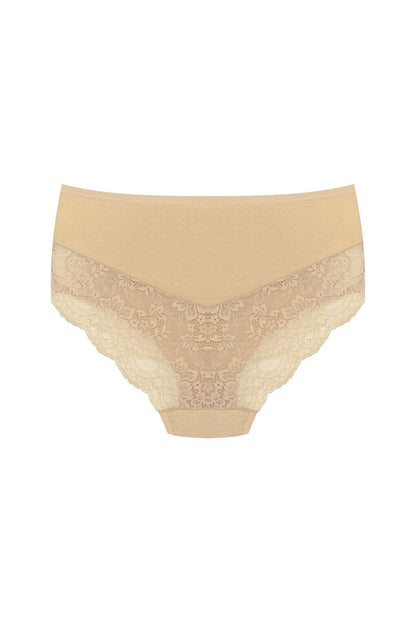 Cotton Front Sides and Back V Lace Detail High Waist Plus Size Women's Panties 3-Piece