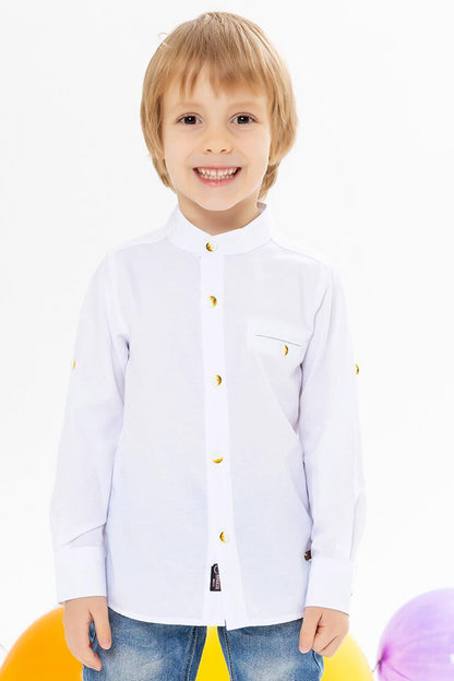 Boy's Shirt White with Coat of Arms Buttons (Ages 8-12)